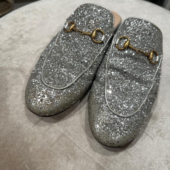 GUCCI Silver glitter loafer slides - Picture 3 of 3